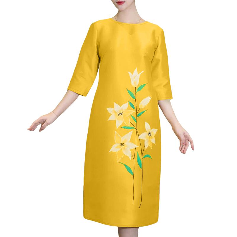 ZANZEA Women Casual Round Neck 3/4 Sleeve Loose Summer Print Dress