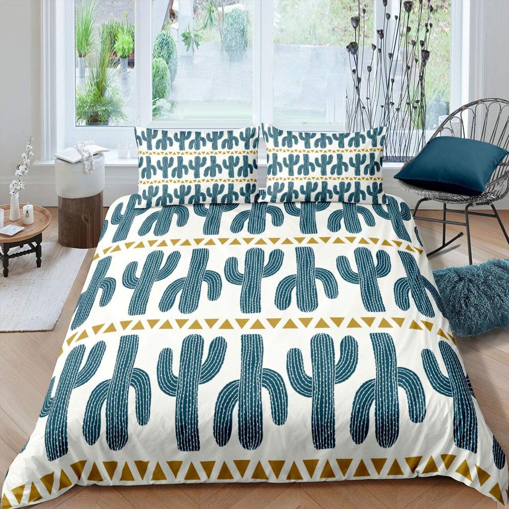 Cactus Duvet Cover Set King Size Hand Painted Style Bedding Set Nature Art Prints Comforter Cover Green Plant Cactus Quilt Cover