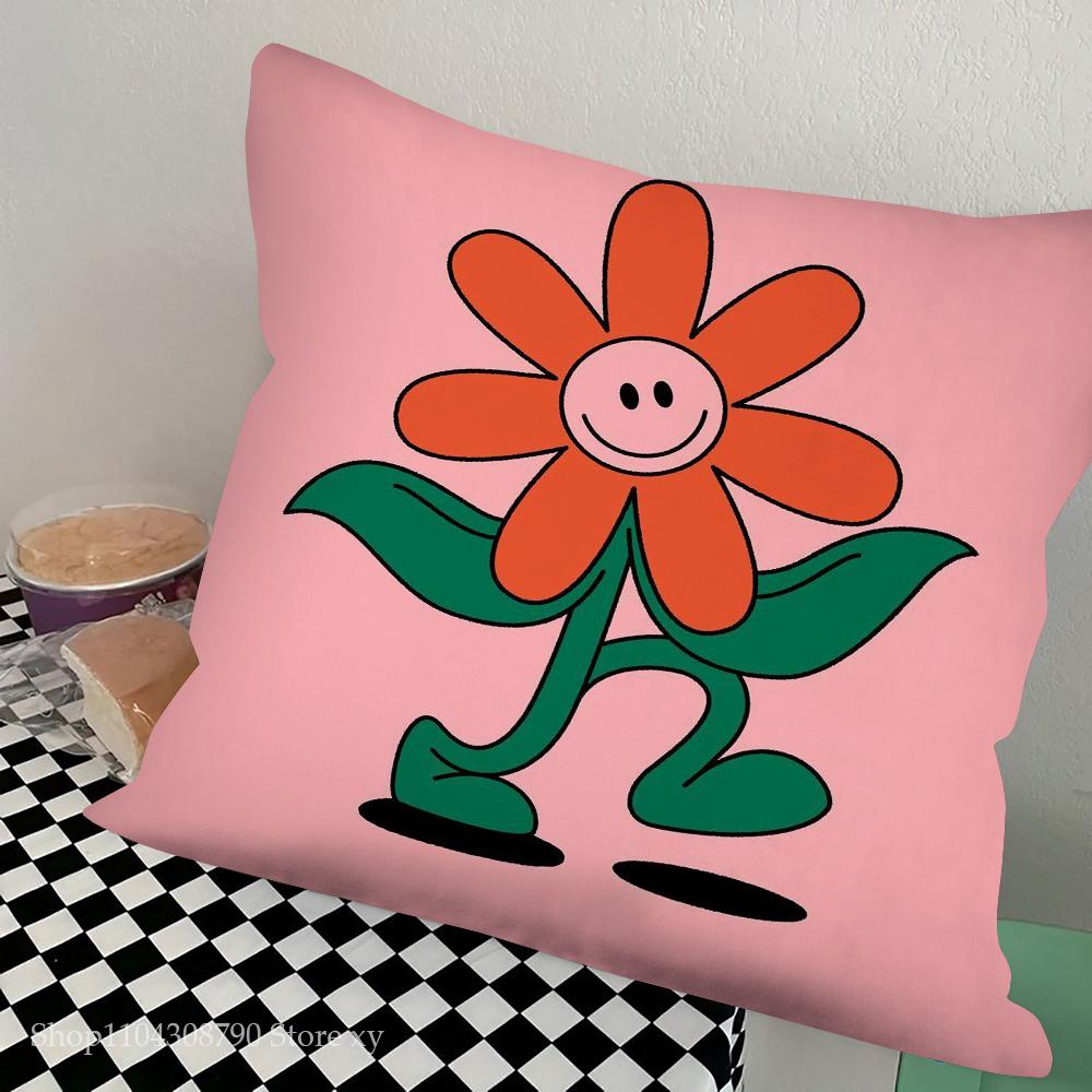 

Наволочка на подушку с улыбающимся лицом цветка Квадратная подушка Спальня Диван Досуг Комфортная подушка Автомобиль Гостиная Украшение дома 16x16Inch