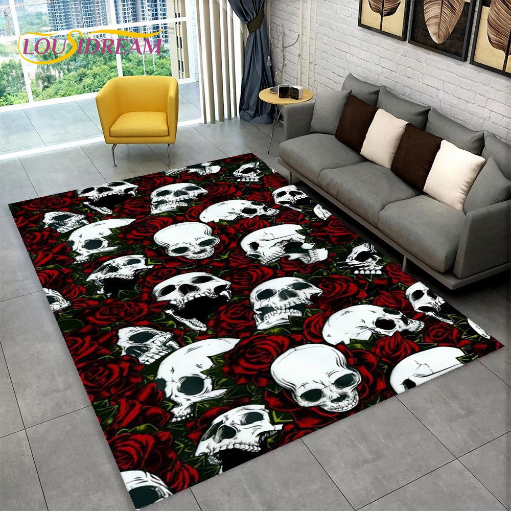 3D Gothic Horror Indian Skull Area Rug,Carpet Rug for Home Living Room Bedroom Sofa Doormat Decor,Kitchen Non-slip Floor Mat