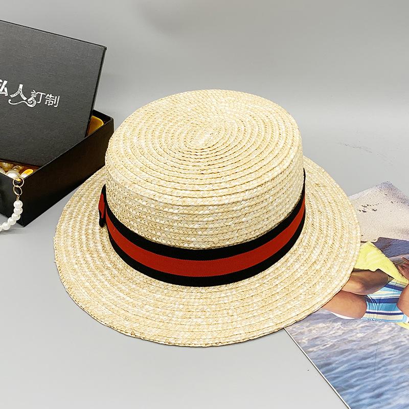 

Natural Straw Braid Small Brim Flat Top Hat Sunshade Monochrome Women S Straw Hat Travel Photography Top Hat Adjustable