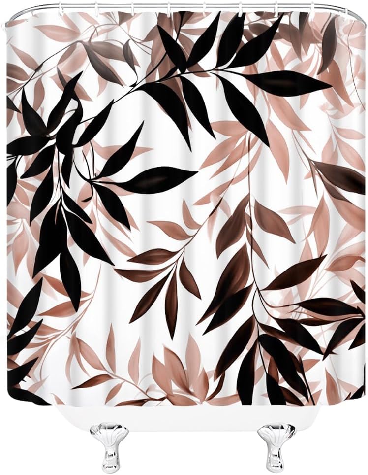Braun Schwarz Blatt Duschvorhang Aquarell Pflanze Schwarz Weiß Blätter Natur Botanisch Modern Ombre Abstrakt Herbst Badezimmer Dekoration