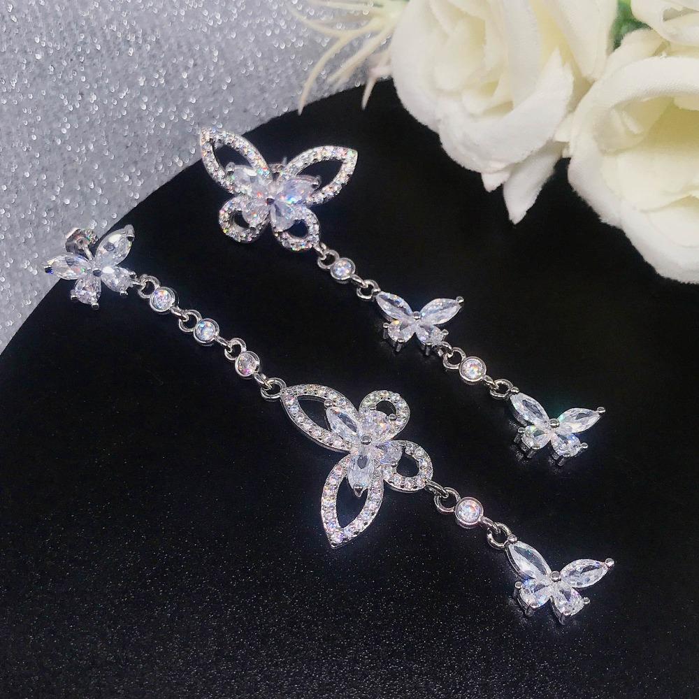Elegant Butterfly Dangle Earrings AB Asymmetrical Design Luxury Rhinestone Earrings for Women