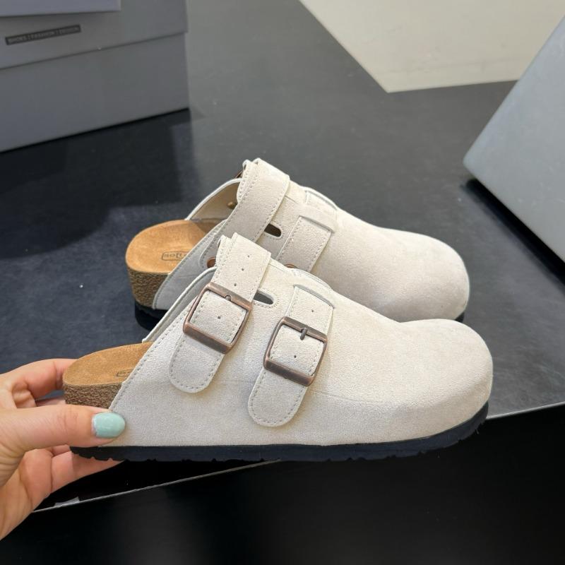 

New thick-soled bag head half slippers women s summer outer wear belt buckle one pedal middle heel Boken sandals 40 бежевый