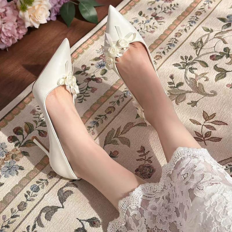 Pointed wedding shoes women's shoes new main wedding dress high heels wedding shoes bridesmaid shoes flower engagement shoes