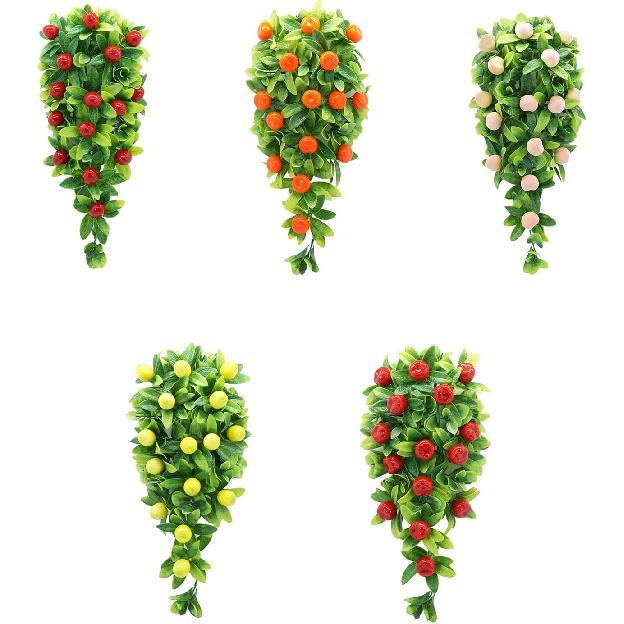 2 Pack Artificial Teardrop Wreath, 15.7 Inch Realisric Greenery Teardrop Swag with Orange, Lemon, Peach,