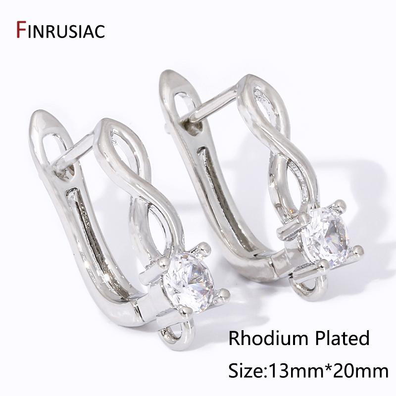 

18K Gold Plated Brass Inlaid Zircon Earwires Fixtures,Hollow Shvenzy Earring Hooks Clasps For DIY Earring Making Findings 1 pair