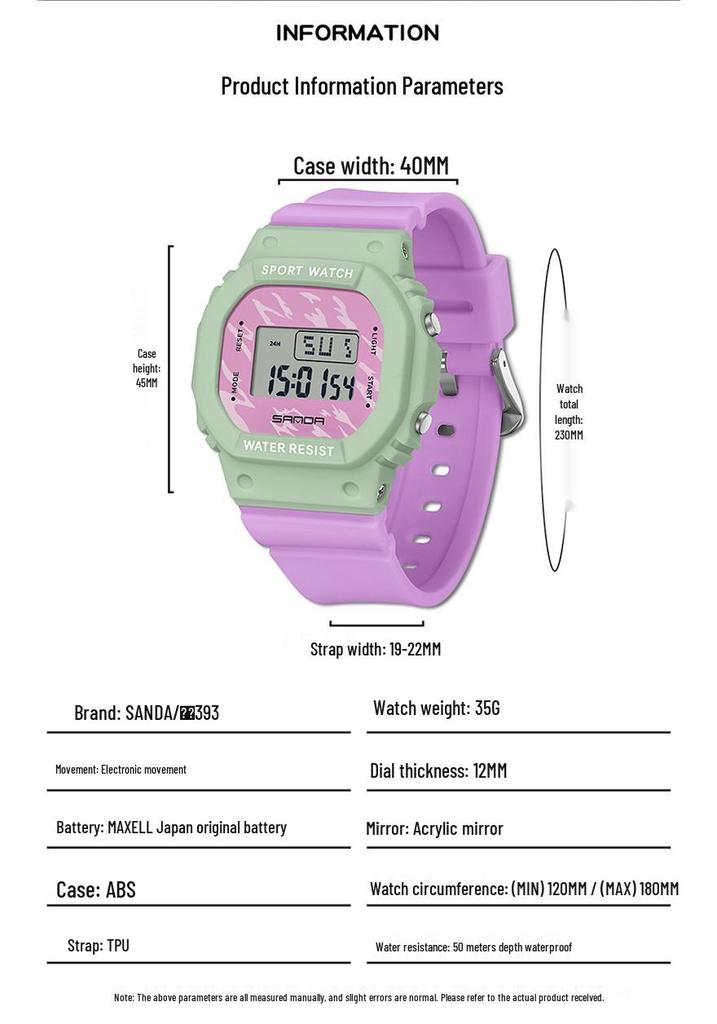 Sanda Square Multifunctional Waterproof Luminous Sports Watch for Men & Women - Fashionable Student Wristwatch