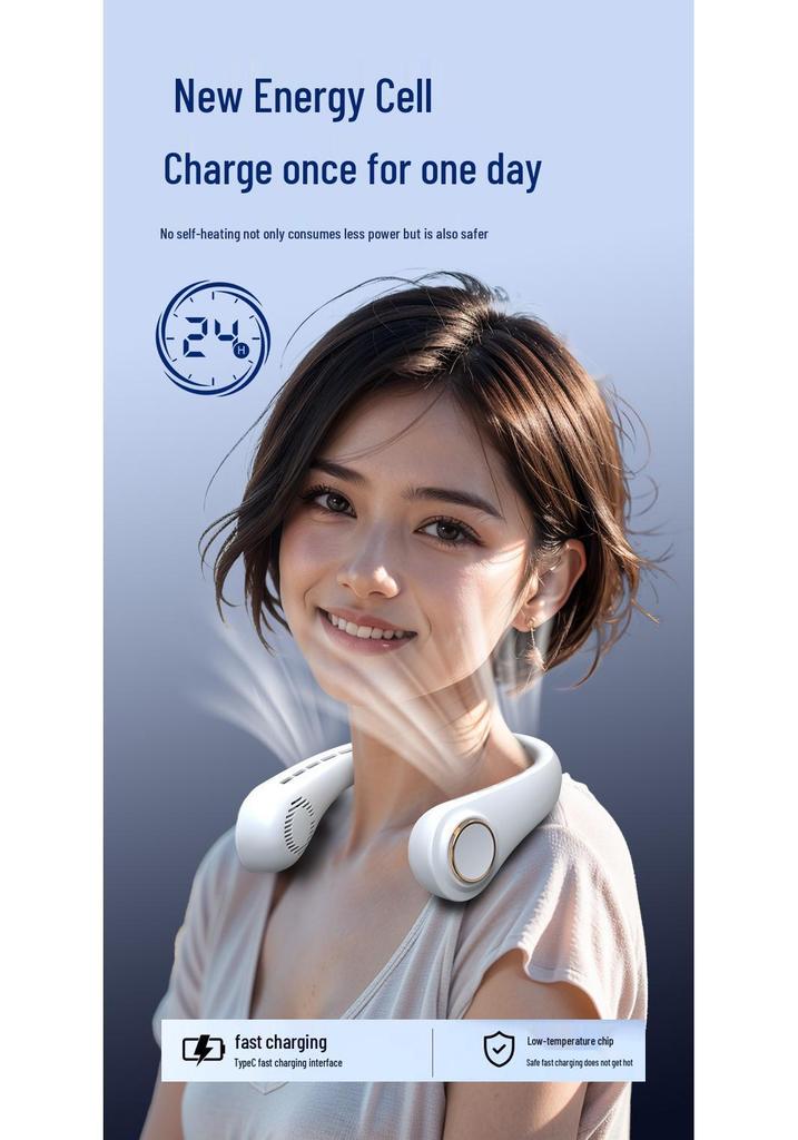 Portable Neck-Hanging Leafless Cooling Fan - USB Rechargeable, Lightweight and Hands-Free for Outdoor Use