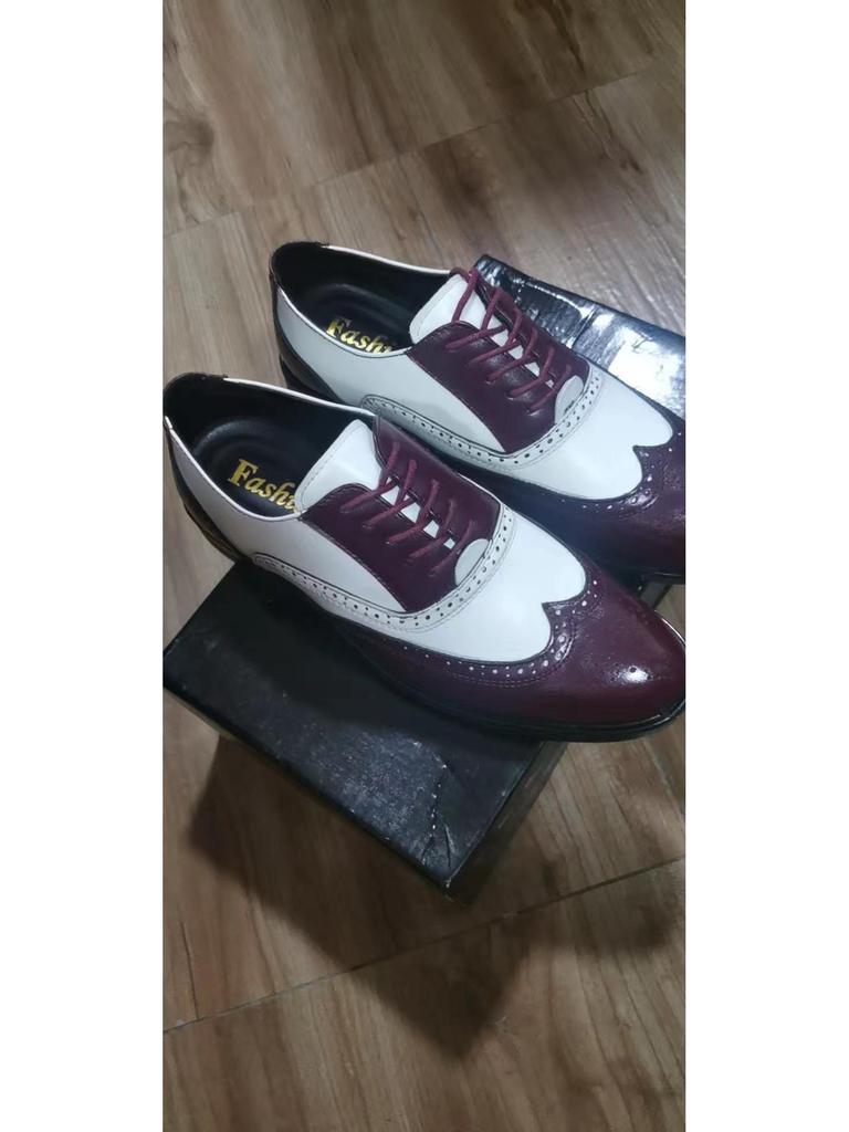 Men's Brogue Leather Shoes - Trendy, Large Size, Color-Blocked, Business Formal, All-Match