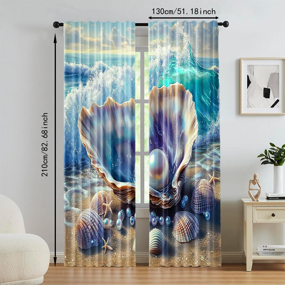 2 pcs   versatile polyester transparent curtains for home decoration Beach Shells for use in bedrooms and living rooms