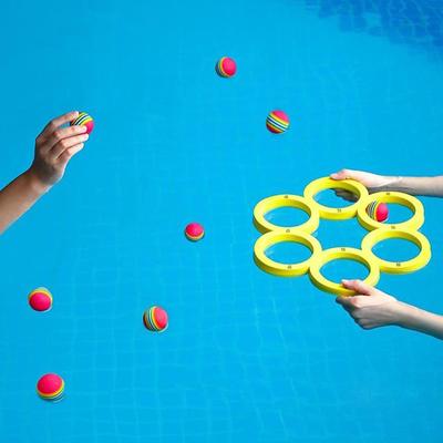 Pool Throwing Games with 12 Balls Durable EVA Floating Water Toy Ring for Kids Adults Summer Swimming Pool Toss Game Set