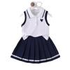 Ensemble de mode pour filles: Ensemble Deux Pièces Été Enfant Haut Sans Manches à Col Rond + Jupe Plissée
