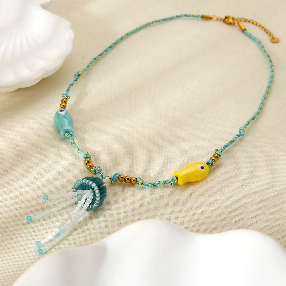 Flower Beach Ocean Series Necklace Starfish Blue Bead Necklace  Gift