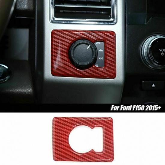 Panneau de Bouton de Commande 4WD Garniture Décorative Pour Ford F150 15+ Fibre de Carbone Rouge