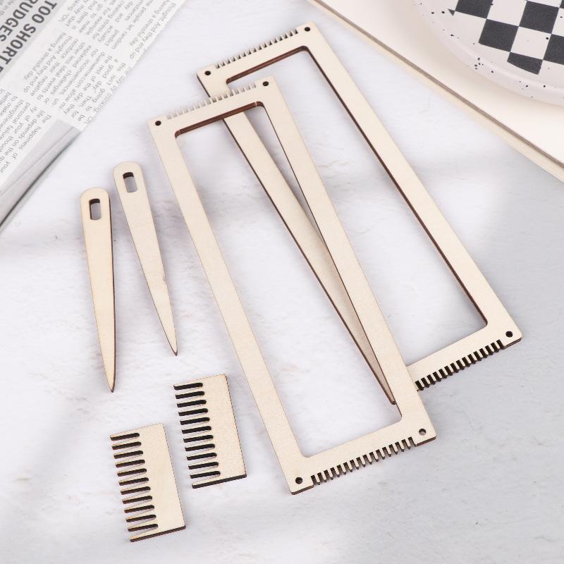 6-Piece Wooden Weaving Kit, Wooden Stand Crochet Yarn Tool, Diy Comb Thread Wireframe Mini Wooden Weaving Loom Kit