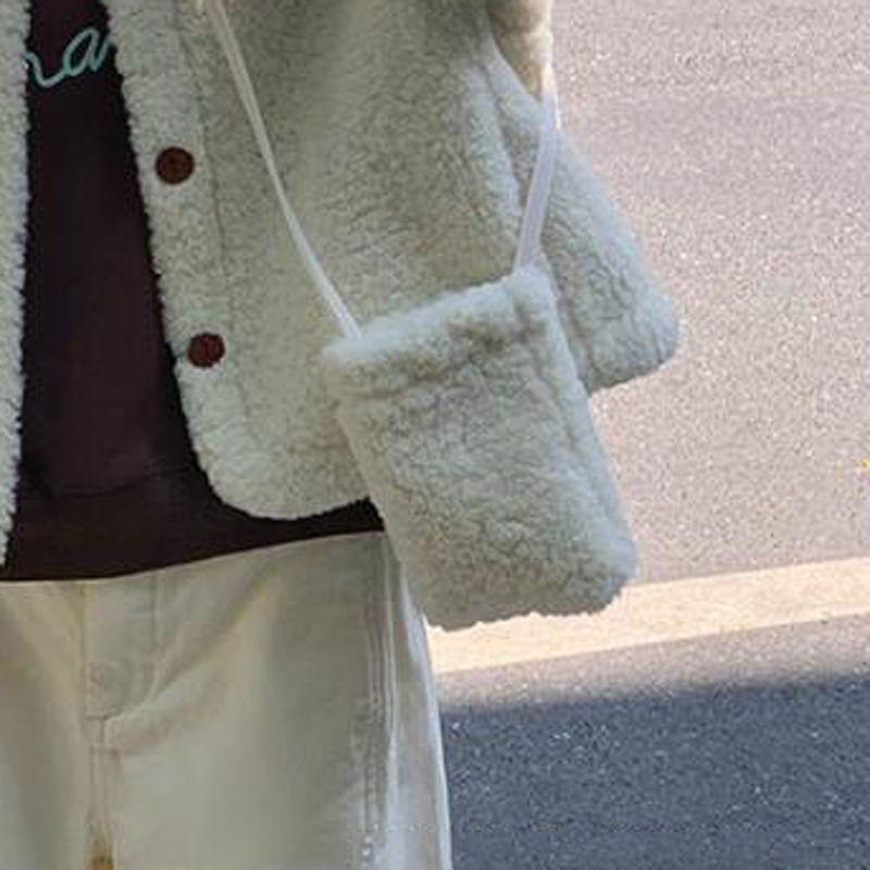 Damen Lammwolle Dicke Weste Koreanischer Stil Sanfte Damen Warmer Cardigan Herbst Schlicht und Vielseitig Damen Einreihige Oberteile