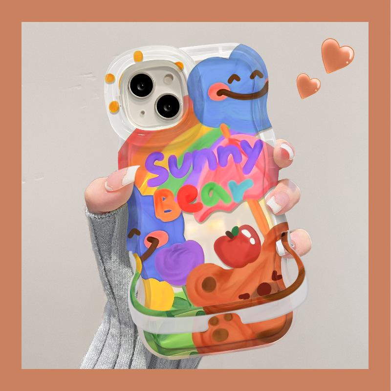 Anwendbar auf iPhone 14 Apple Handyhülle 15 Graffiti Bär 13 Cartoon 16 Doppelständer 12 High-End Silikon 11