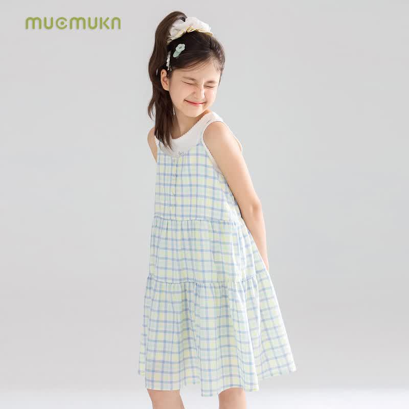 Mucmukn Girls' Plaid Bubble Cotton Sweet Suspender Dress