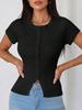 Damen Rippstrick Cropped Cardigan Kurzarm Knopfleiste Figurbetont Pullover Top