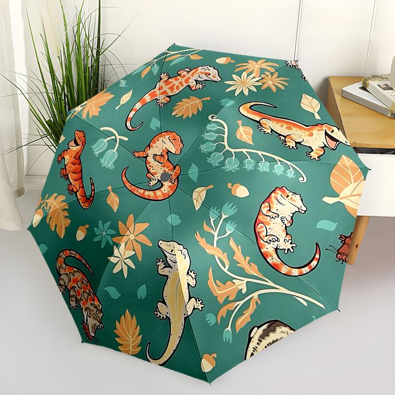 1pc Lizards and Nature Automatic Folding Umbrella - Portable Collapsible Design, 8-Rib Iron Frame, Casual Outdoor Accessory yy251215203