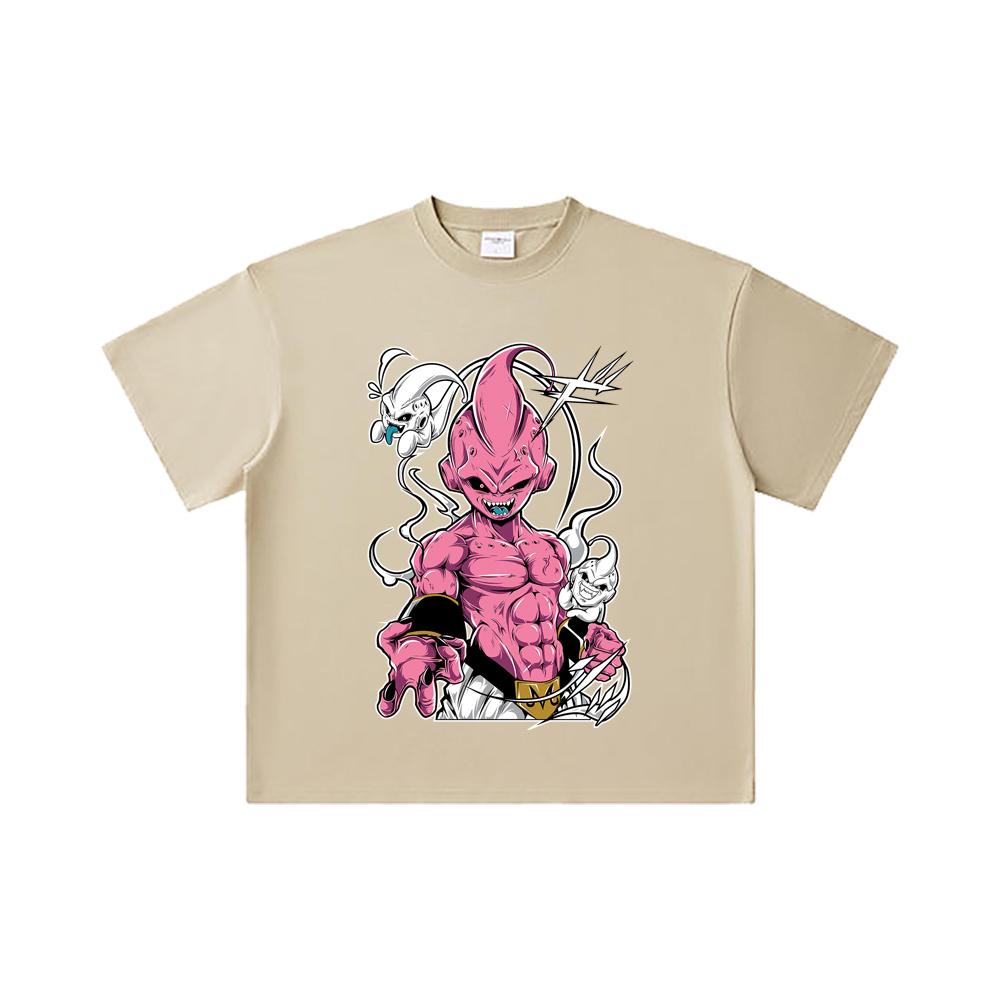 260 GSM Double Yarn 32 Count 100% Cotton Dragon Ball V12 Majin Buu Print Unisex Heavy Cotton T Shirt