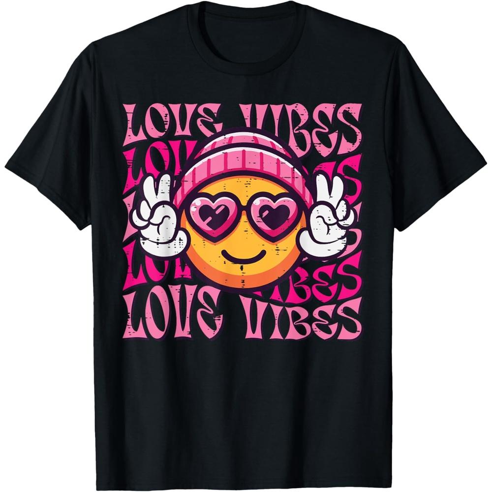 Valentines Day Love Vibes Retro Women Men Boys Girls T-Shirt S чёрный