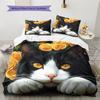 Cow Cat and flowers Pattern Bedding Home Decoration Birthday Gift (1 * duvet cover + 2 * pillowcase, without core)