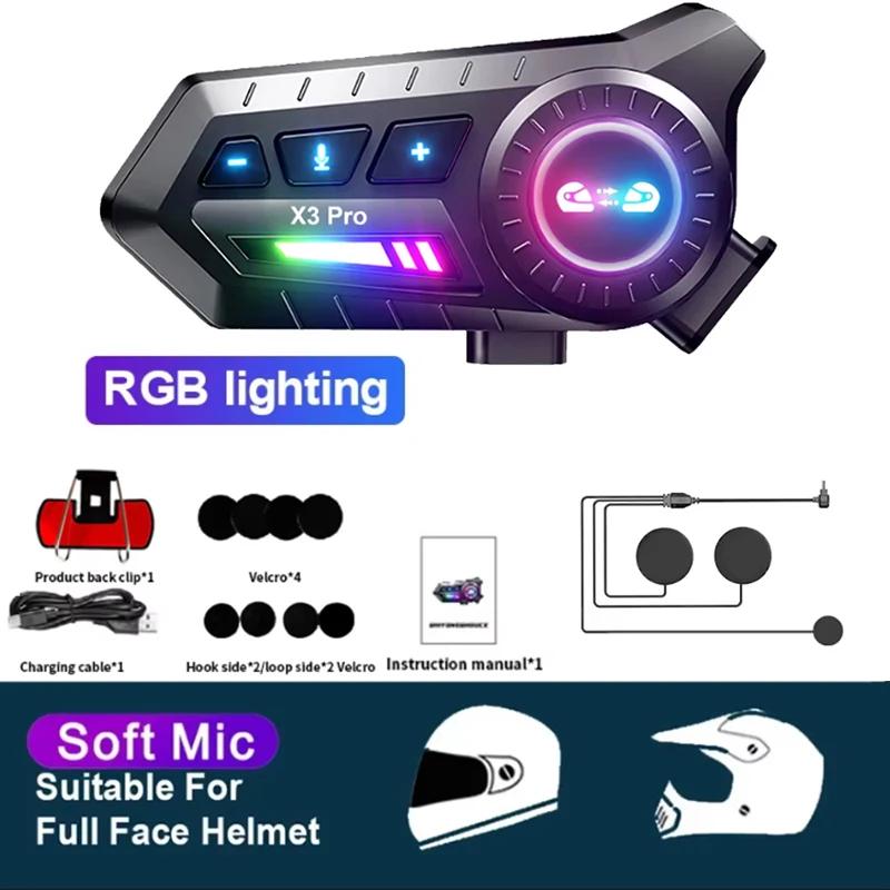 

X3 Pro 1/2 Pcs Motorcycle Bluetooth 6.0 Intercom 500M Wireless 1000mAh Walkie Talkie Helmet Headset with FM Radio Music Sharing