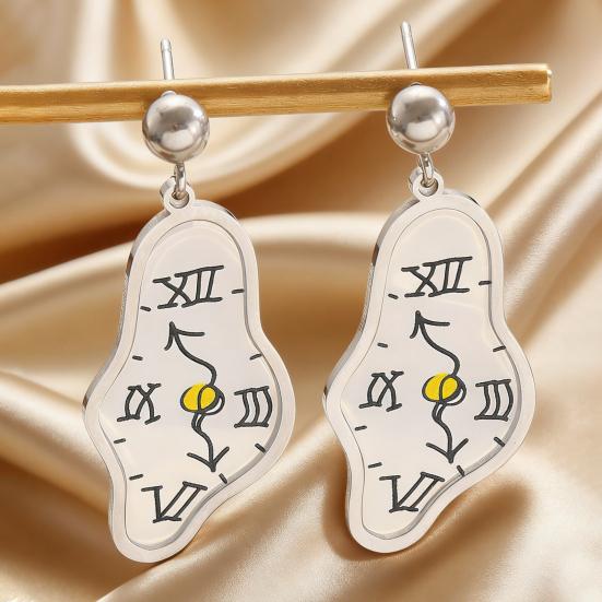 1 Paar Damenohrringe Leichte Schmelzende Uhr Design Hängeohrringe Künstlerisches Römisches Zifferblatt Muster Lange Ohrringe Schmuck Geschenk