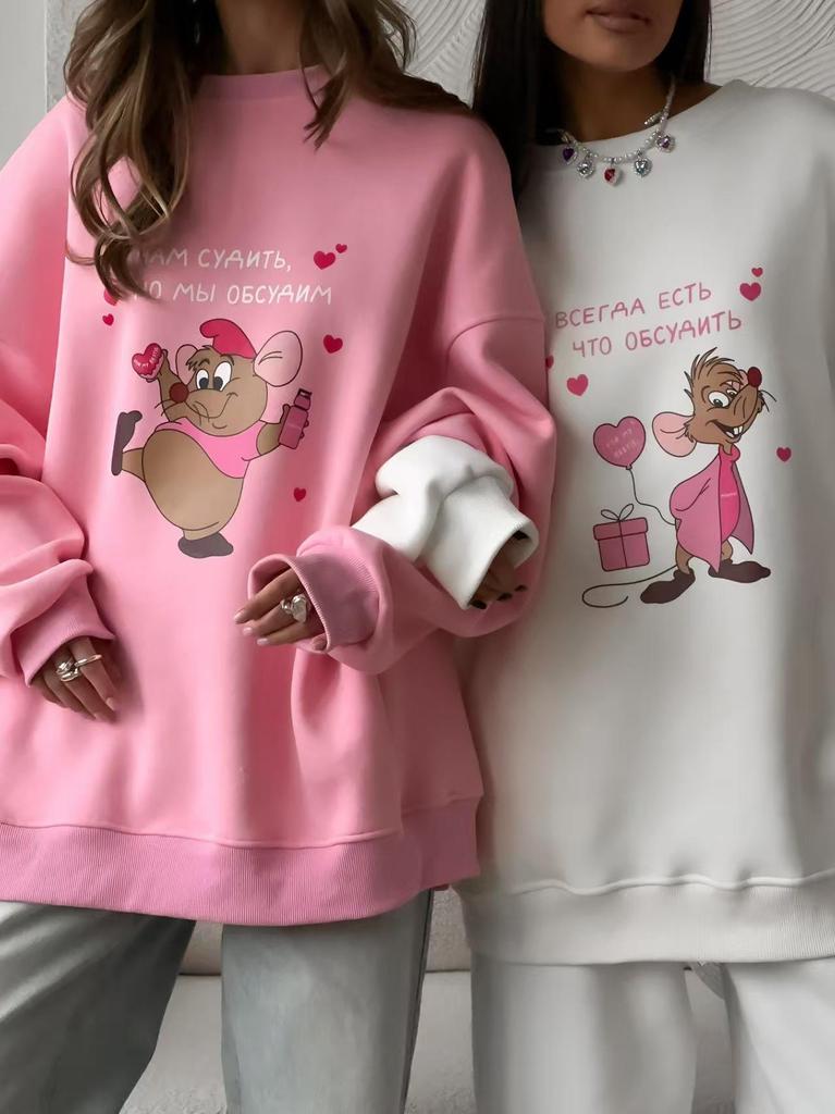 Sweet & Fun Couple Print Loose Sweatshirt - Fall/Winter 2025 Collection