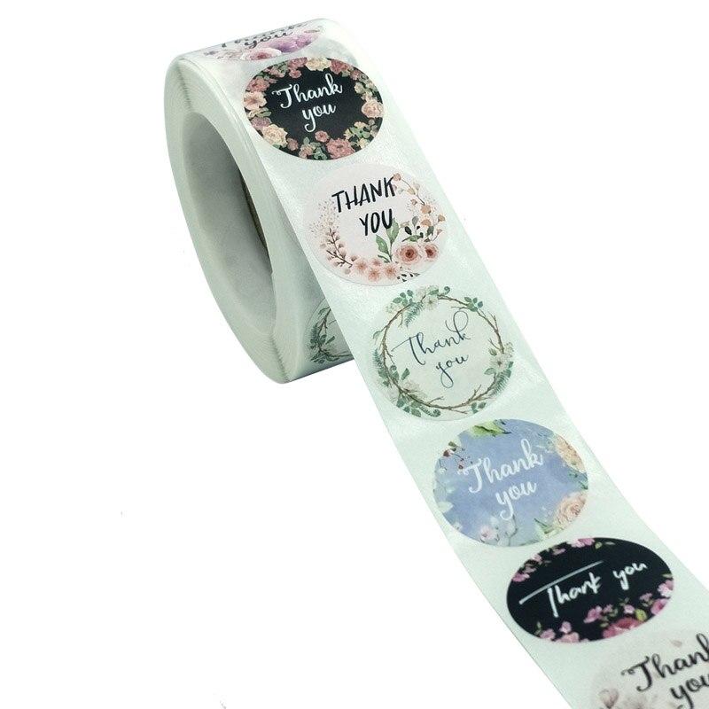 500pcs/roll Thank You Sticker for Seal Labels Round Floral Multi Color Labels Sticker Handmade Offer Stationery Sticker