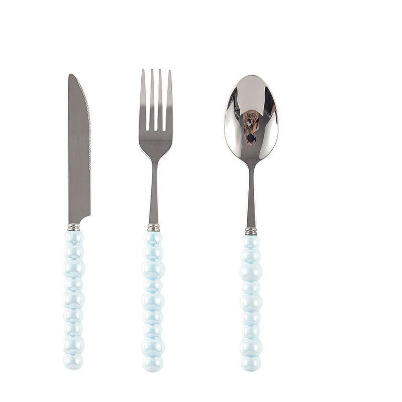 1 Stk. Einzigartiges Perlenförmiges Besteckset mit Keramikgriff Steakmesser, Dessertgabel und Löffel Kreative Küchenwerkzeuge