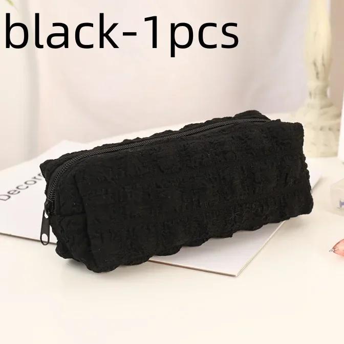 Cream Puff Pen Case Large Capacity Soft Solid Color Stationery Bag Pencil Case Fashionable and Simple Zipper Storage Clutch Bag