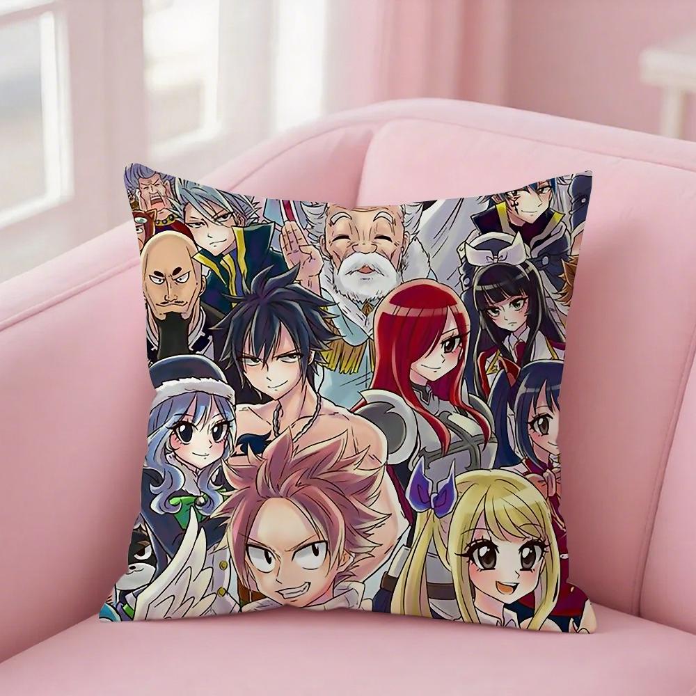 Anime Fairy Tail Pillow Case Square Double-Sided Printing Short Plush Sofa Cushion Cover Bedroom Bedside Pillow