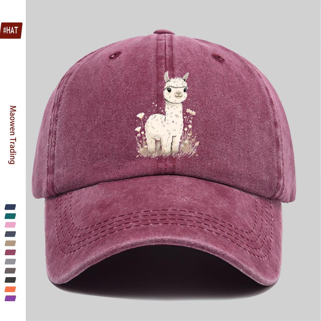 Pc Niedliche Alpaka-Print Baseballkappe Mode Trucker Papa Hut Bequeme Leichte Kopfbedeckung Verstellbarer Riemen Papa Hut Lässig