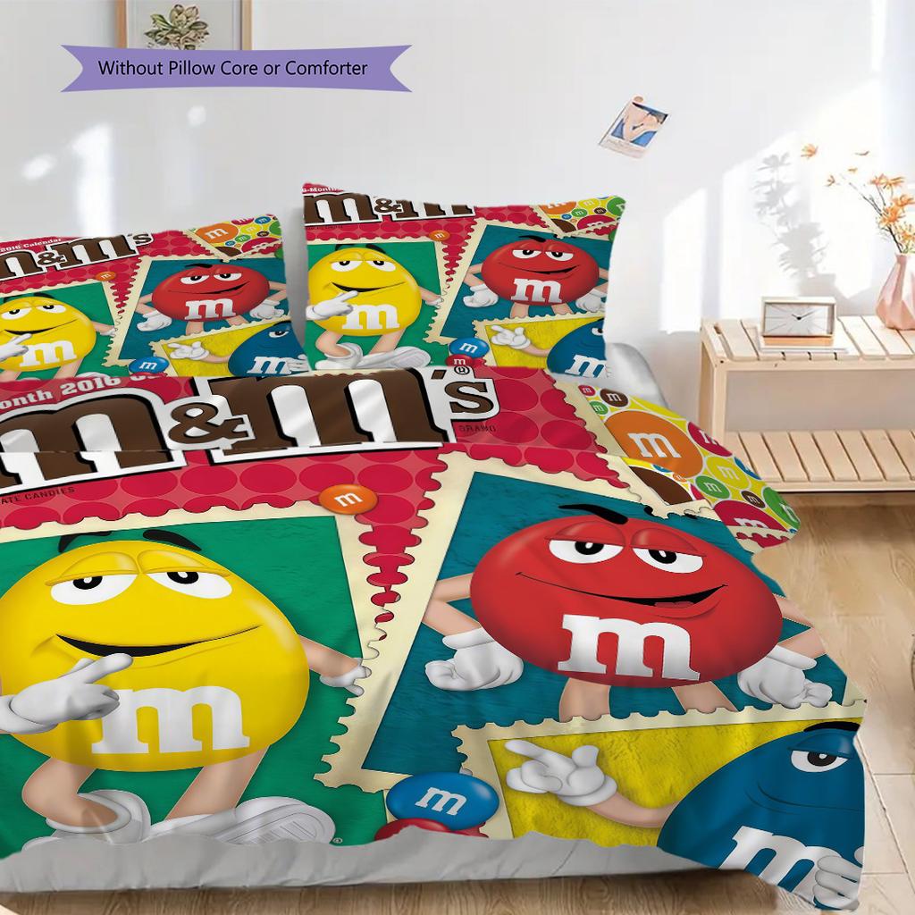 MMs Colorful Characters Three-piece set(1 * duvet cover + 2 * pillowcase, without core) Christmas birthday gift Duvet cover and pillowcase Bedding set