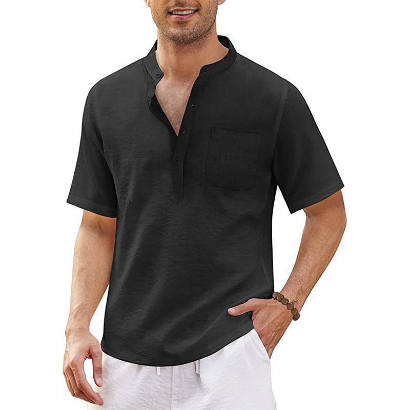 European & American Men's Hippie Casual Pocket Short Sleeve Beach T-shirt