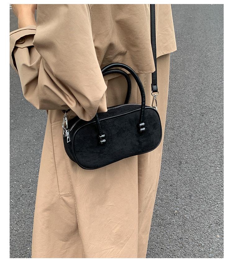 2025 Niche Suede Solid Color Boston Bag: Stylish Versatile Women's Crossbody & Shoulder Handbag