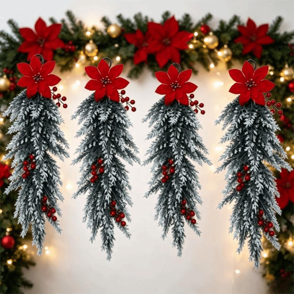 Poinsettia Berries Decor Christmas Wreath Plastic Christmas Wall Decorative Christmas Decor