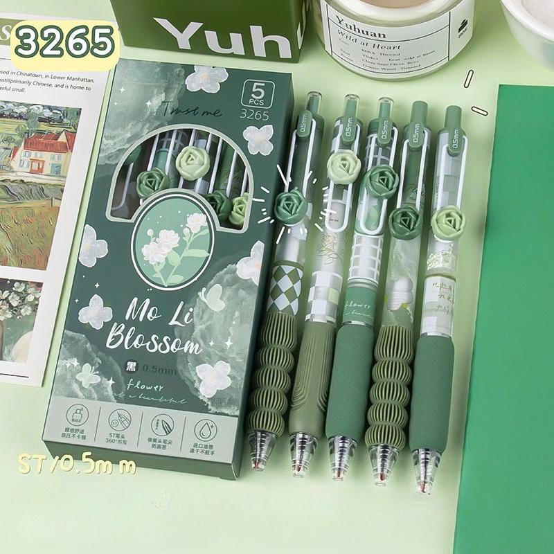National Style Flower Series Soft-hold Black Pen Press Gel Pen Set, Quick-drying, Stress-relieving, High Appearance Level Practice Pen, Exam Pen