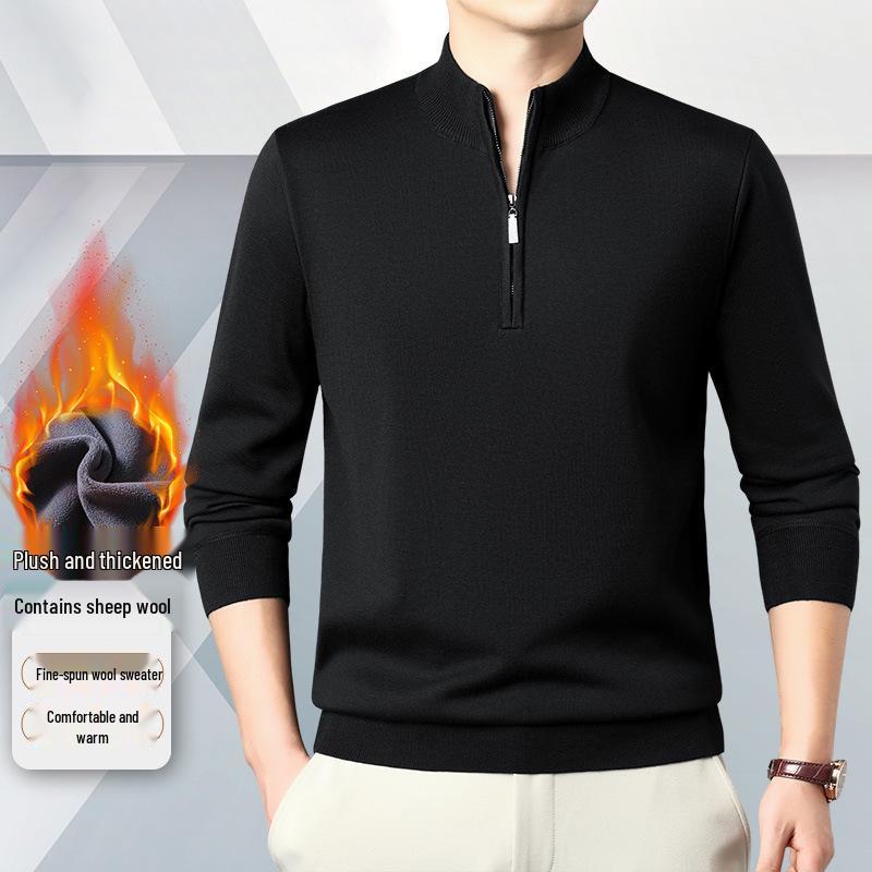 Men's Zipper Half-High Collar Knit Sweater - Mid & Young Adult Pullover Warm Base Layer