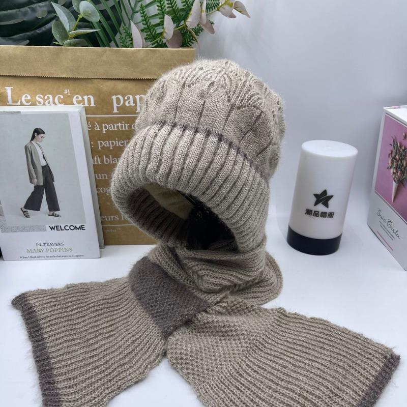 New Double-color Thermal Cap Versatile Velvet Scarf Integrated Snow Cap Plush Wool Cap Buckle Ear Protector Knitted Cap