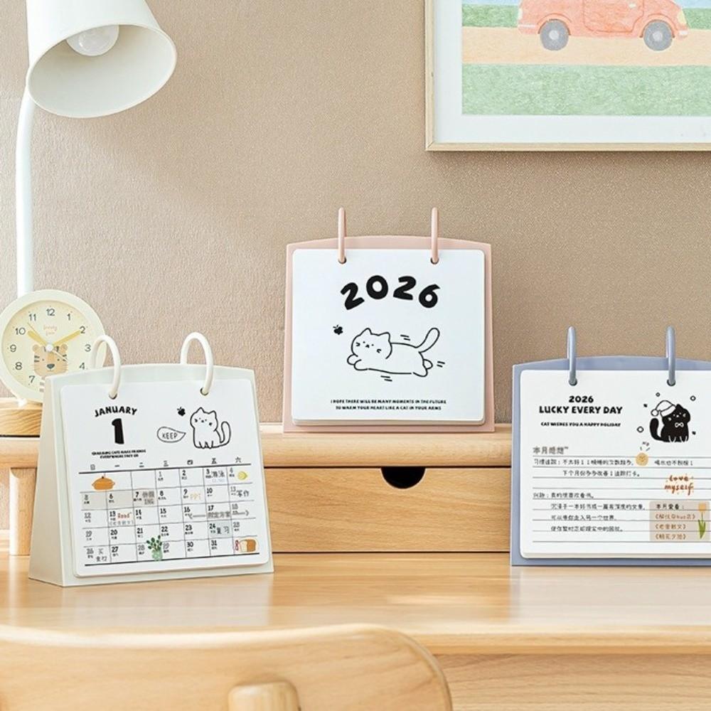 Cartoon 2026 Desktop Calendar Plastic Table Planner Creative Daily Planner  Office