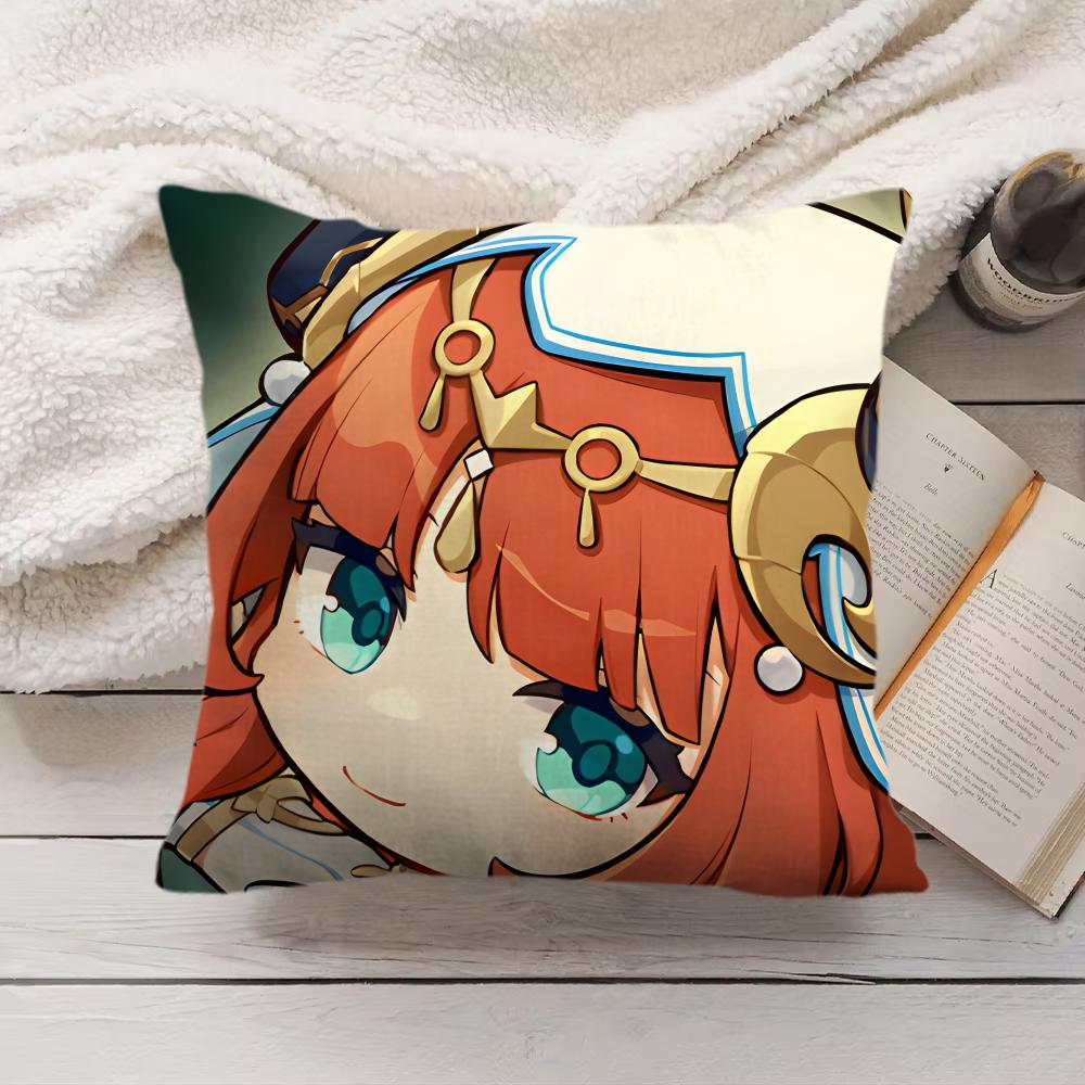 Nilou Cute Genshin Impact Cushion Cover Silky Short Plush Invisible Zipper Dustproof Sofa Pillow Case For Home Decor