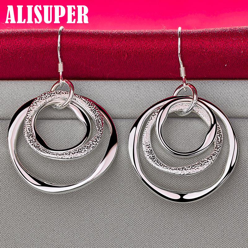 925 Sterling Silver Three Circle Drop Earring Jewelry