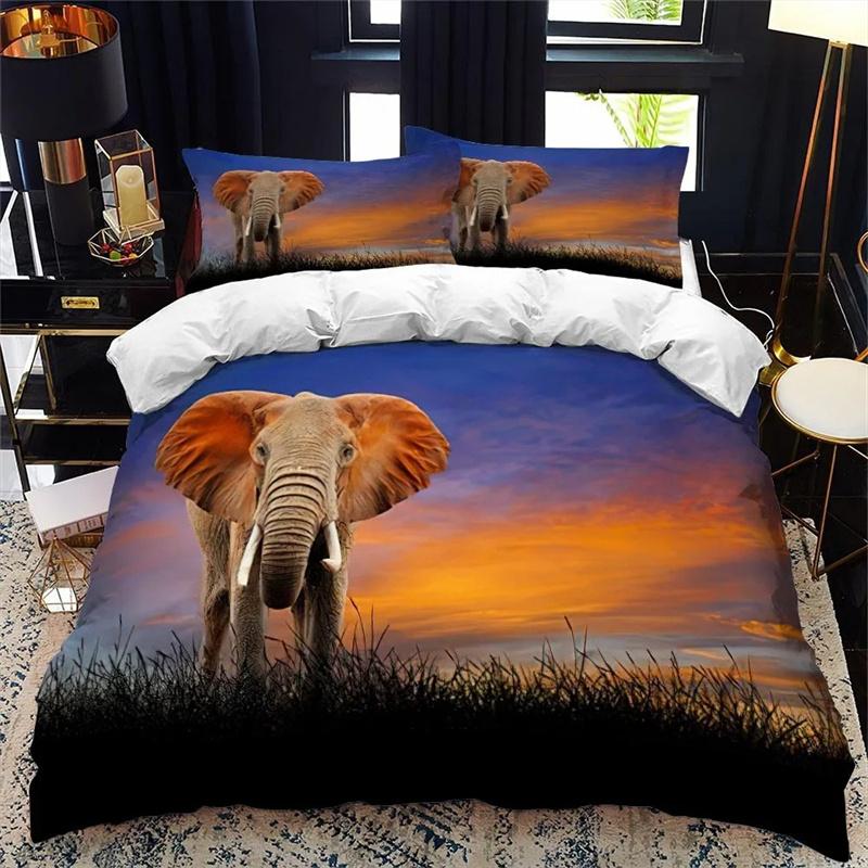 Premium African Wildlife 3D Elephant Duvet Cover African Tropical Grassland Scene Theme Bedding Bedroom Decoration For Women Men Kids
