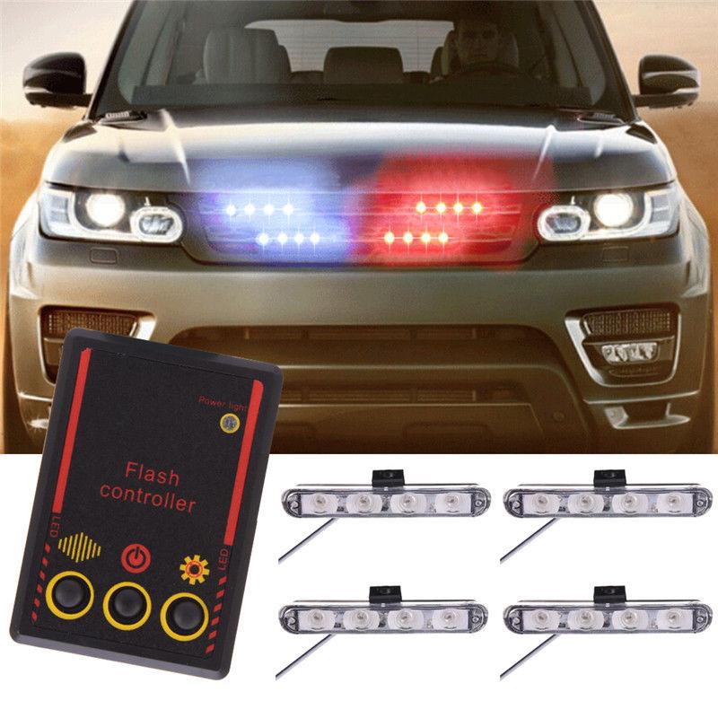 

4pcs 4LED Автомобільна решітка аварійного стробоскопа Flash Light Bar Warning+Controller