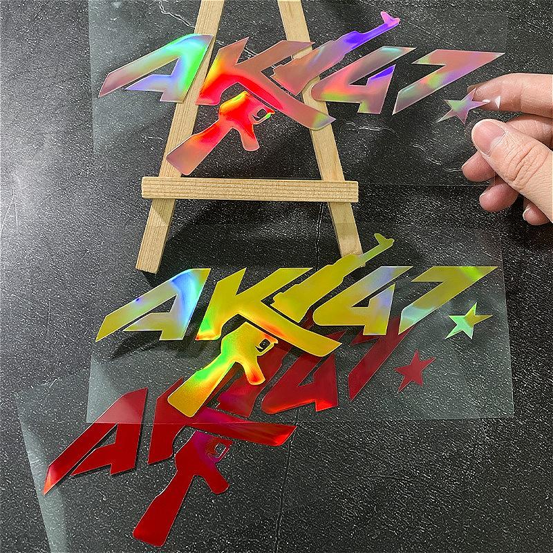 1PC AK47 Laser Motorcycle Sticker Waterproof for Motorbike Helmet Fuel Tank Scooter Decoration Car Window Universal Vinyl Decals