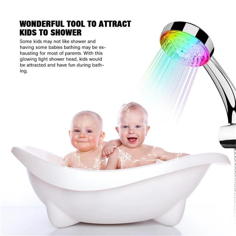 Rainbow LED Shower Head 7 Color Light Up Water Power Bathroom Handheld Sprayer